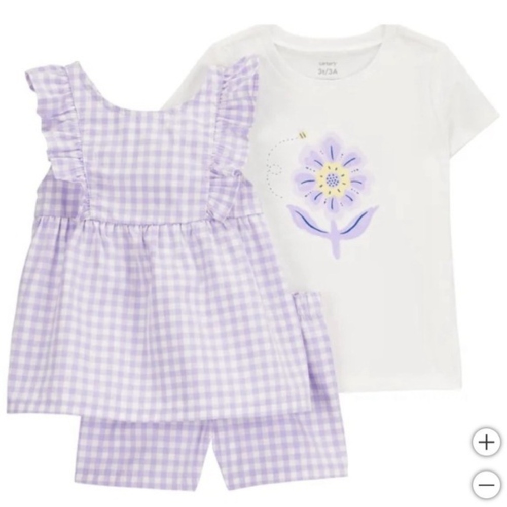 NWT Carter's Lavender Gingham and White Floral Set Size 2T